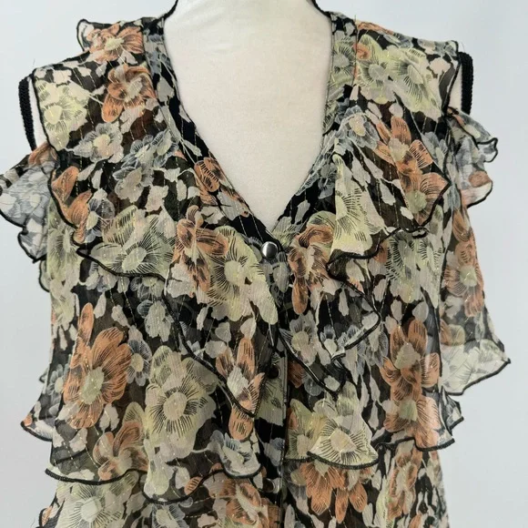 THE KOOPLES Anthropologie Wanted Silk Floral Print Ruffle Dress - Picture 6 of 16